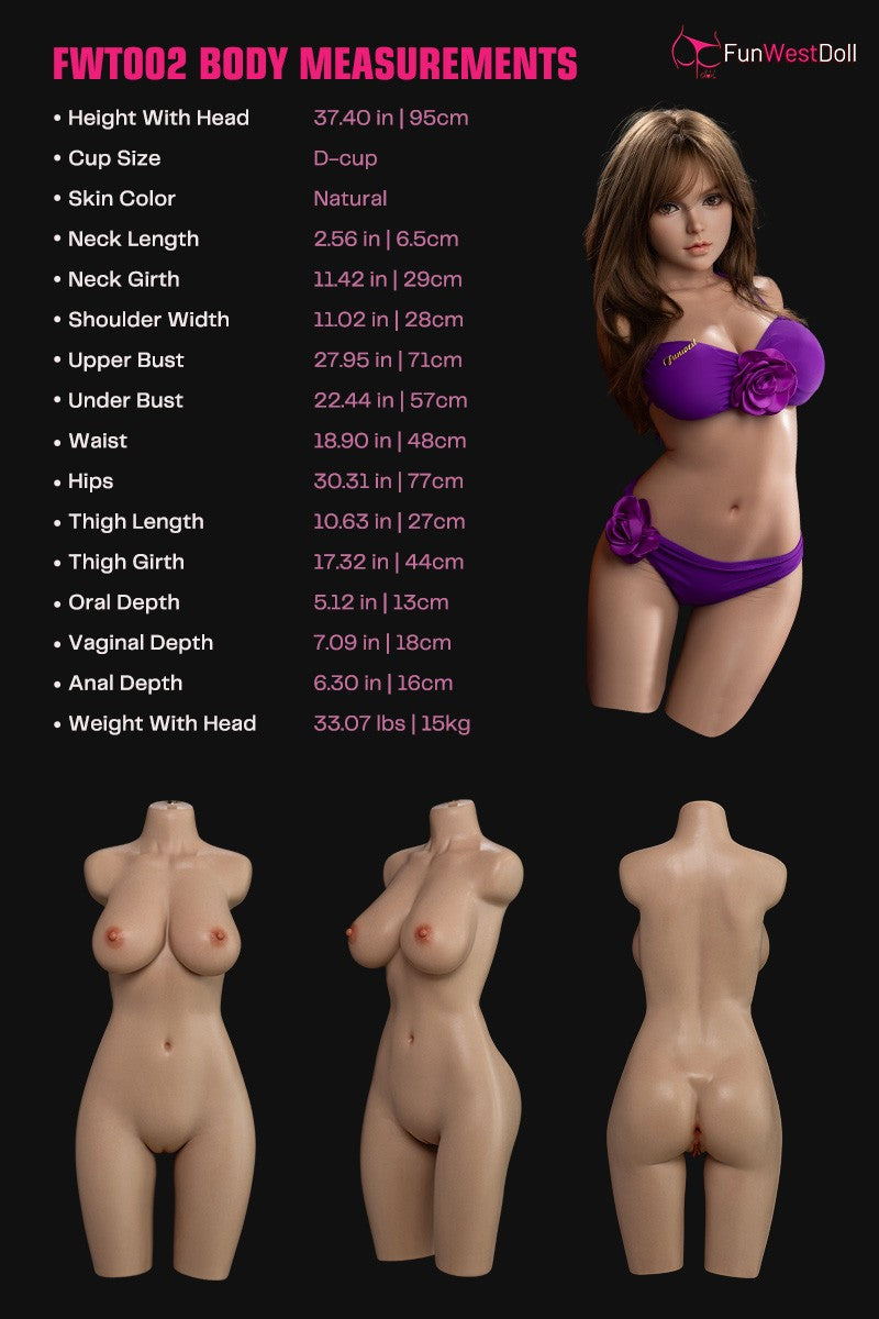 Lily Torso Sex Doll (FunWest Doll 95 cm D-Cup #036S silikonas)