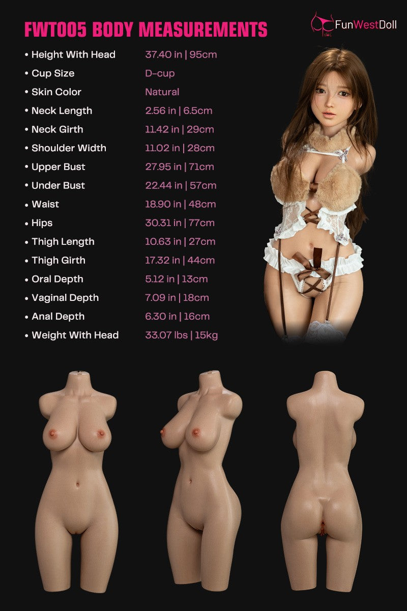 Sekso lėlė Amy Torso (FunWest Doll 95 cm D-Cup #041SJ Silicone)