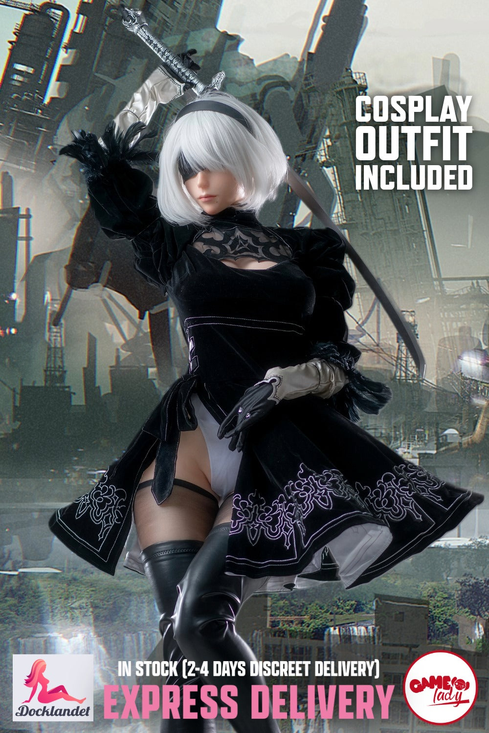 Yorha 2B Sex Doll (žaidimo moteris 171 cm E-Cup Nr. 18 silikonas) EXPRESS