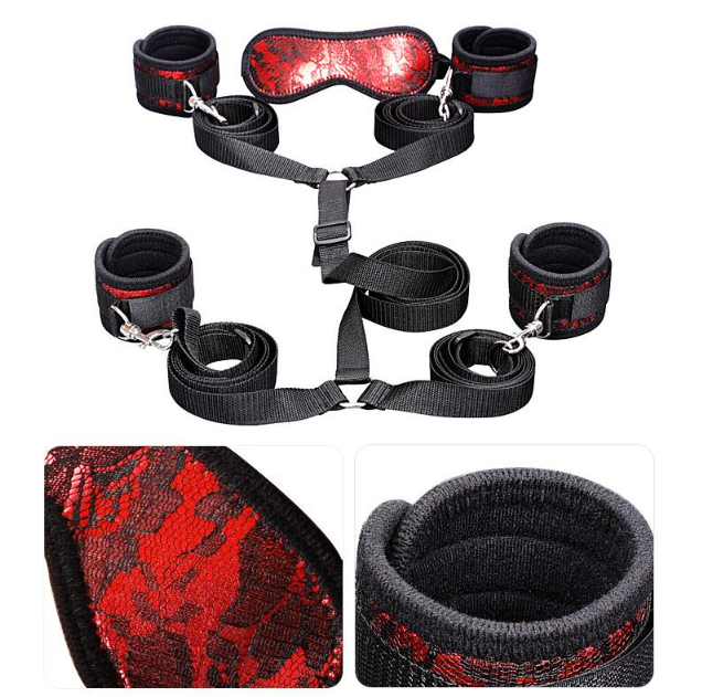 BDSM Rinkinys – antrankiai, nėrinių komplektas ir akių kaukė (7 dalių rinkinys)