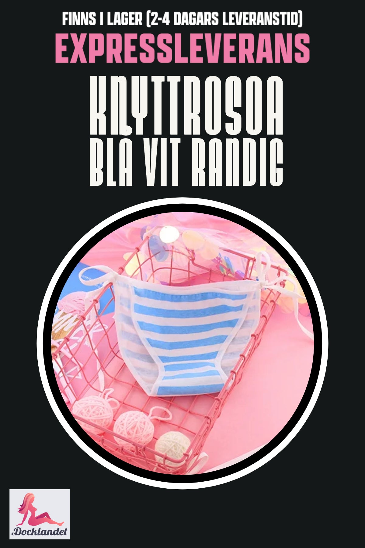 Kaklaraiščio rožė sekso lėlei (rožinė/mėlyna balta, dryžuota)