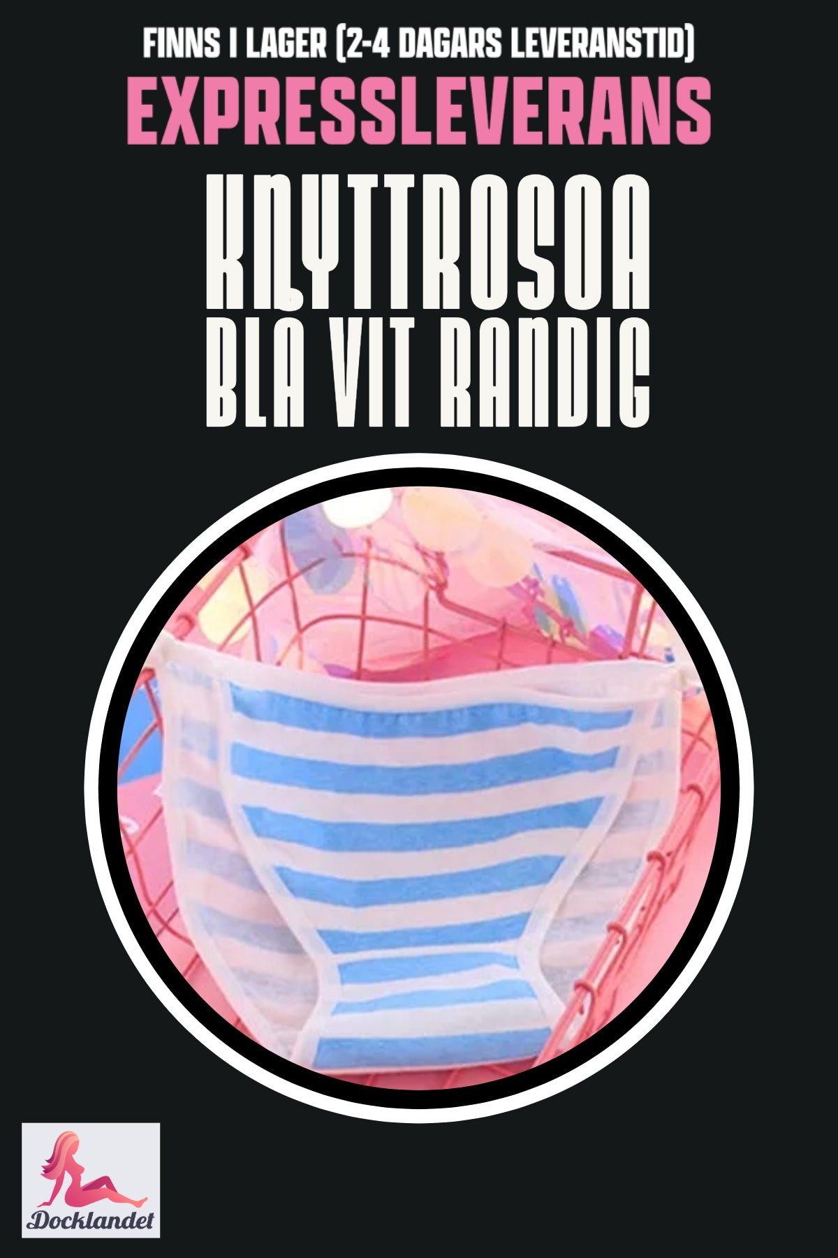 Kaklaraiščio rožė sekso lėlei (rožinė/mėlyna balta, dryžuota)